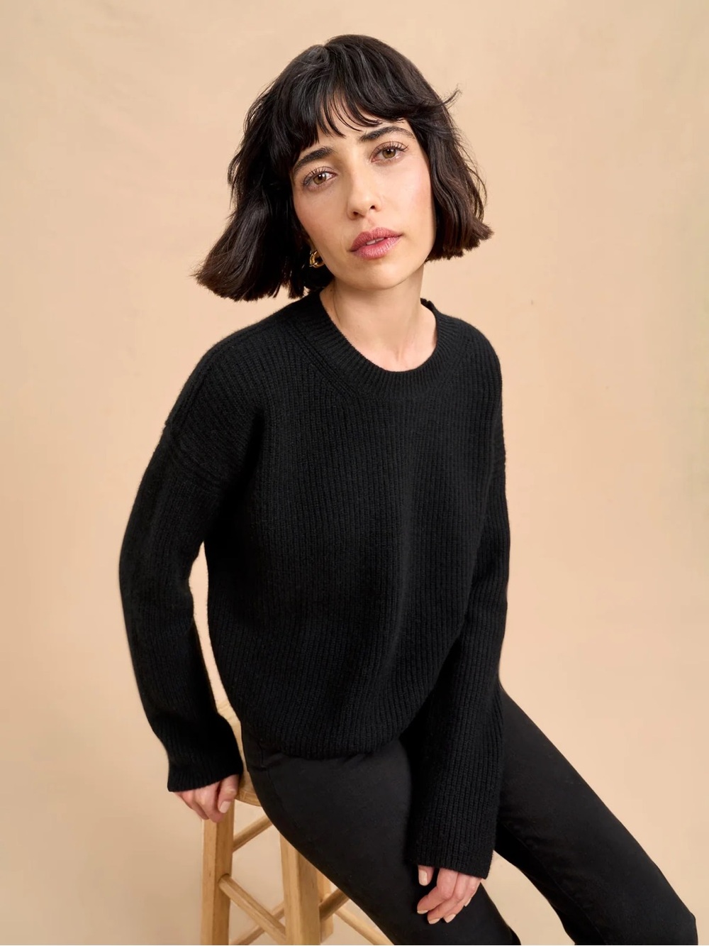 La Ligne || Mini Toujours Sweater 100% Cashmere Ribbed Crewneck Black Small